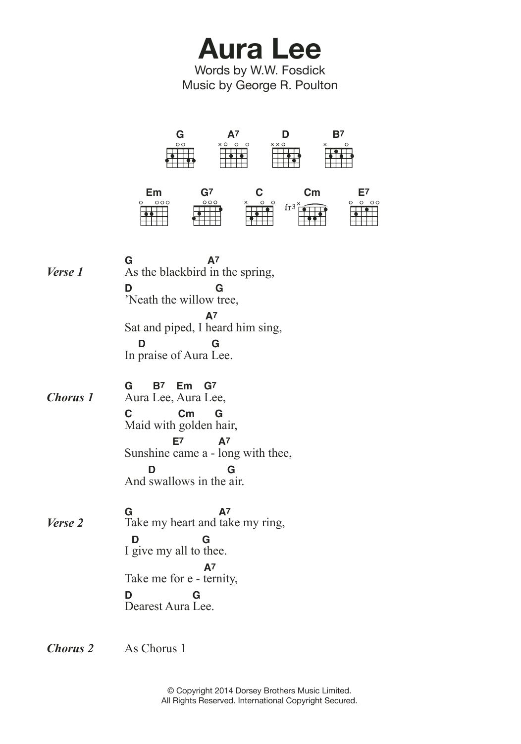 Download Traditional Aura Lee Sheet Music and learn how to play Lyrics & Chords PDF digital score in minutes