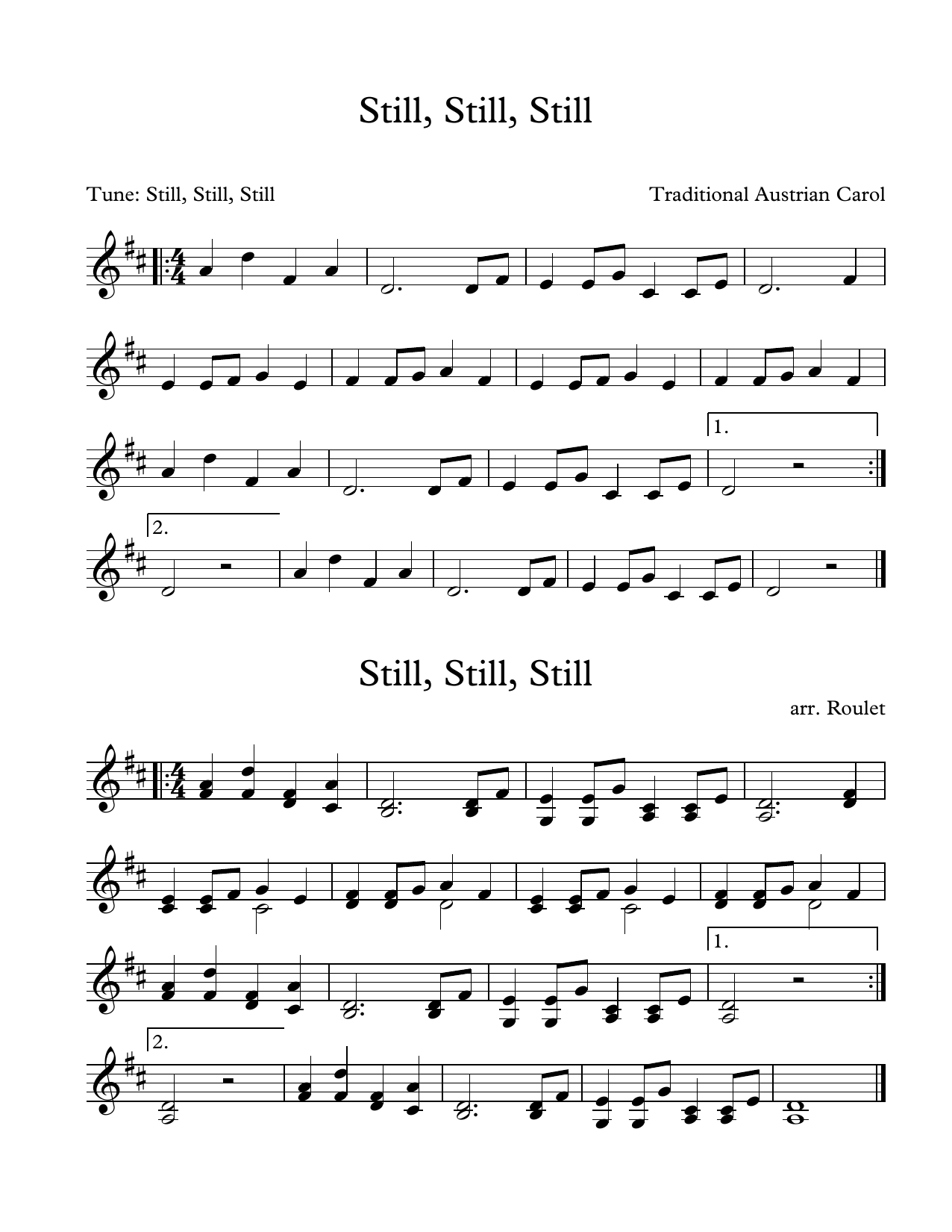 Download Traditional Austrian Carol Still, Still, Still (arr. Patrick Roulet) Sheet Music and learn how to play Marimba Solo PDF digital score in minutes