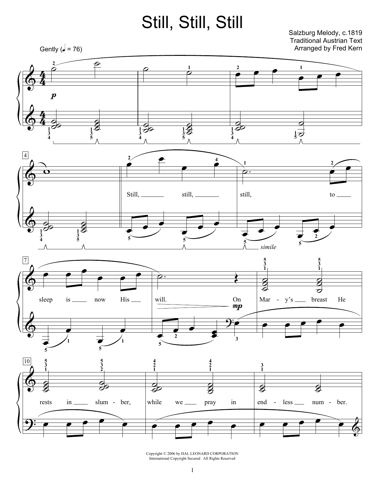 Download Traditional Austrian Text Still, Still, Still Sheet Music and learn how to play Educational Piano PDF digital score in minutes