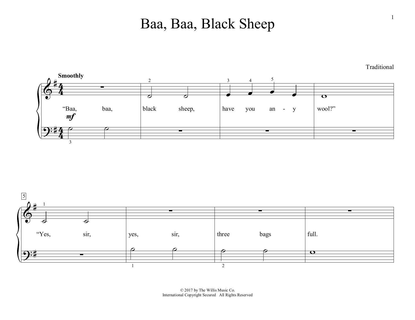 Download Traditional Baa, Baa, Black Sheep (arr. Christopher Hussey) Sheet Music and learn how to play Educational Piano PDF digital score in minutes