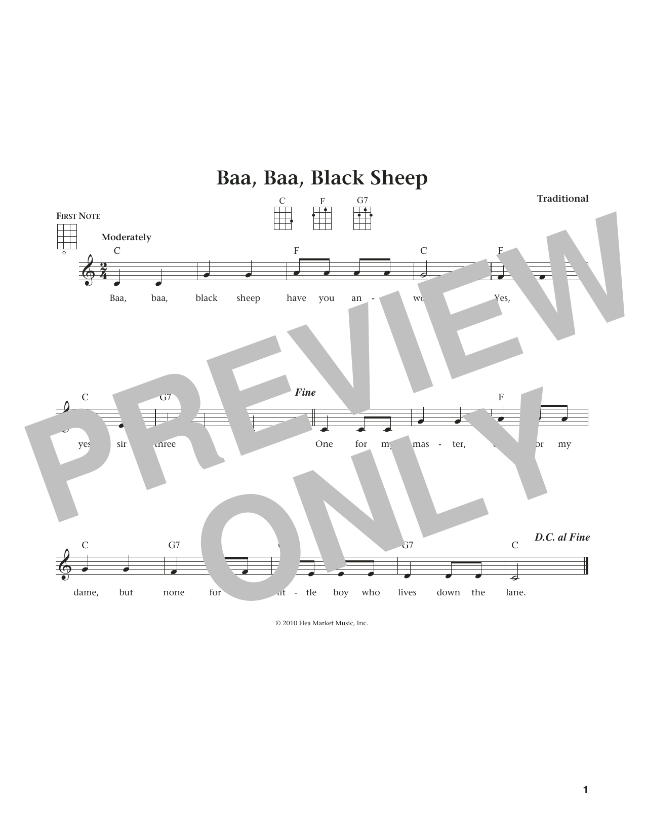 Download Traditional Baa Baa Black Sheep Sheet Music and learn how to play Ukulele PDF digital score in minutes
