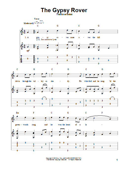 Download Traditional Ballad The Gypsy Rover Sheet Music and learn how to play Guitar Tab PDF digital score in minutes