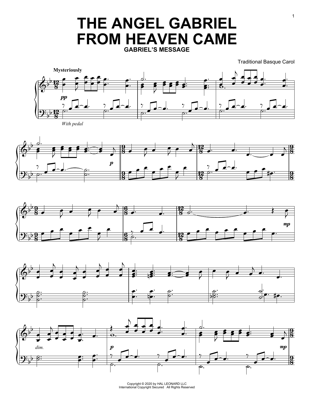 Download Traditional Basque Carol The Angel Gabriel From Heaven Came Sheet Music and learn how to play Piano Solo PDF digital score in minutes