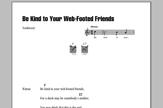 Download Traditional Be Kind To Your Web-Footed Friends Sheet Music and learn how to play 5-Finger Piano PDF digital score in minutes