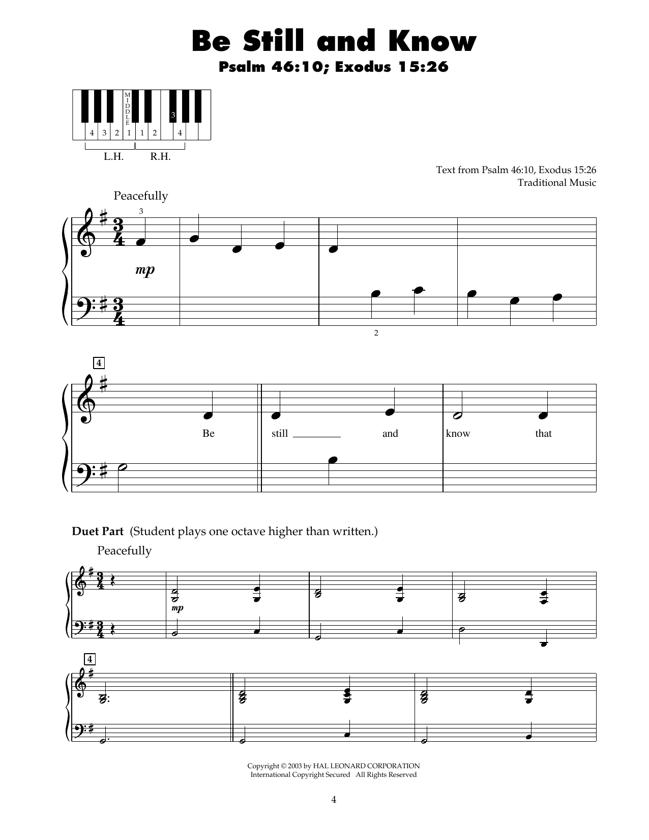 Download Traditional Be Still And Know Sheet Music and learn how to play 5-Finger Piano PDF digital score in minutes