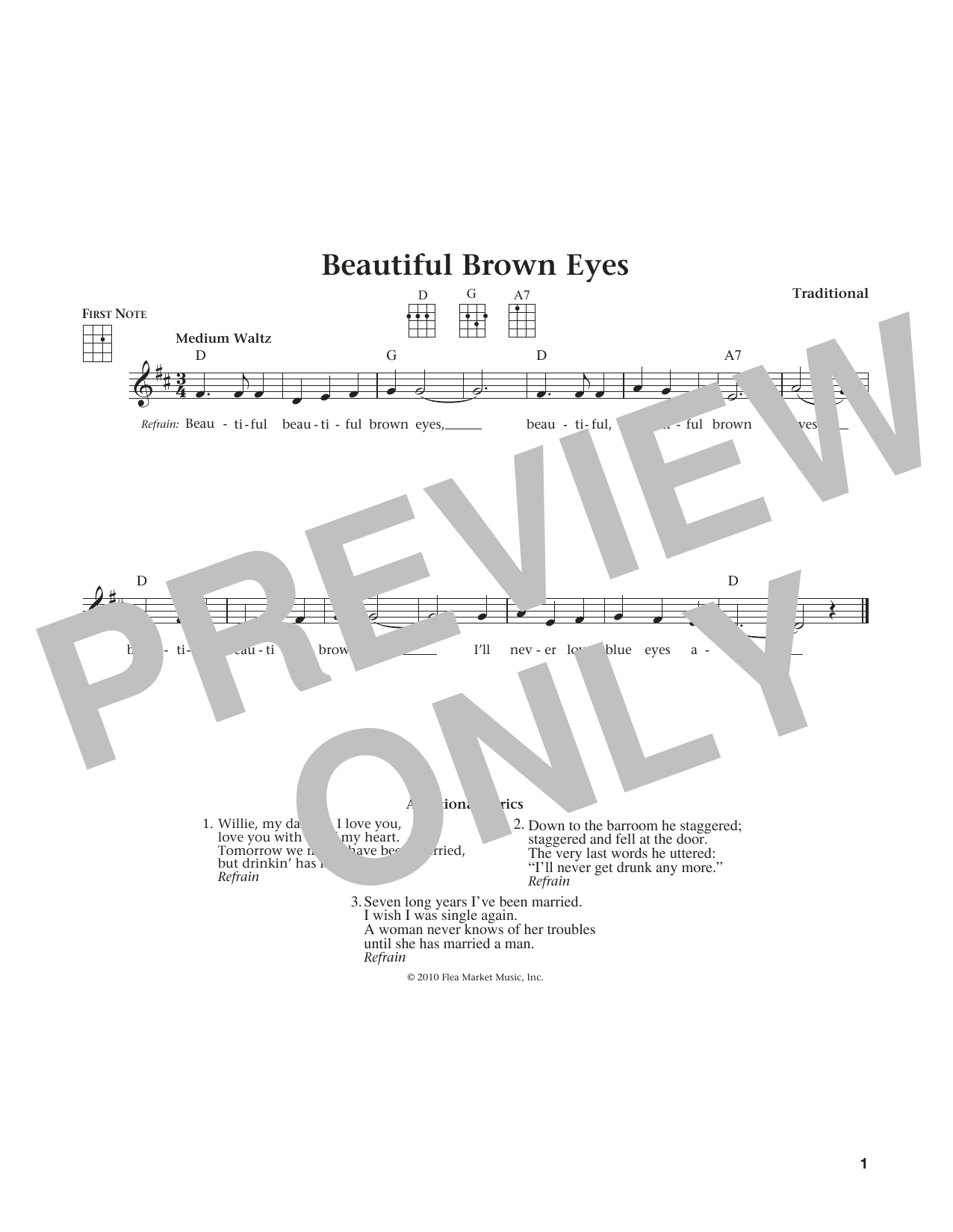 Download Traditional Beautiful Brown Eyes Sheet Music and learn how to play Ukulele PDF digital score in minutes