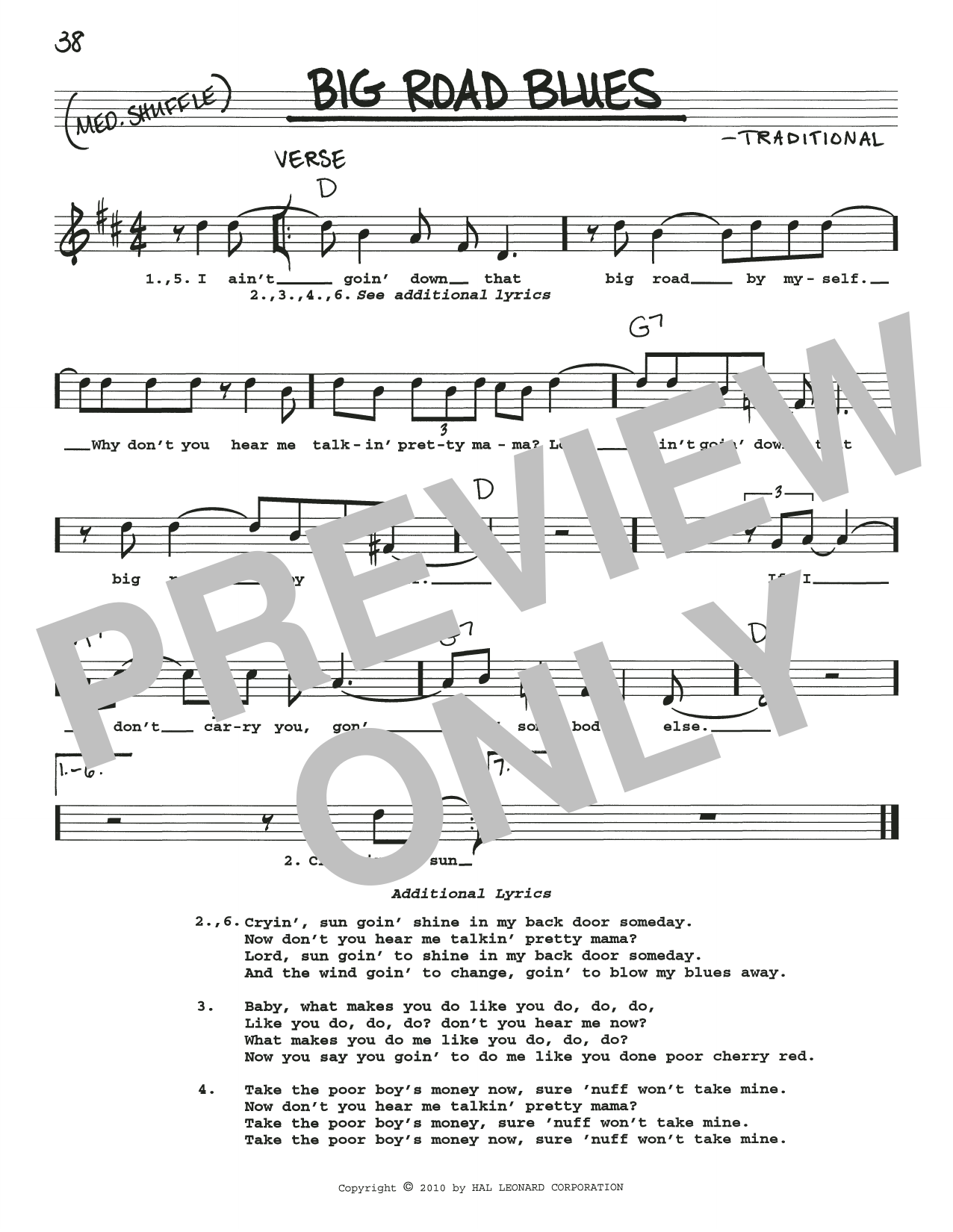 Download Traditional Big Road Blues Sheet Music and learn how to play Real Book – Melody, Lyrics & Chords PDF digital score in minutes