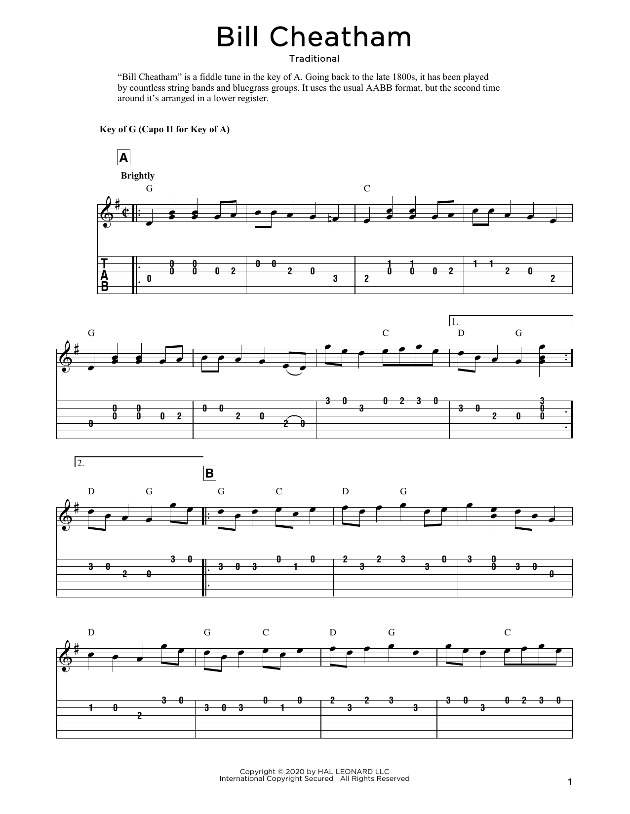 Download Traditional Bill Cheatham (arr. Fred Sokolow) Sheet Music and learn how to play Banjo Tab PDF digital score in minutes