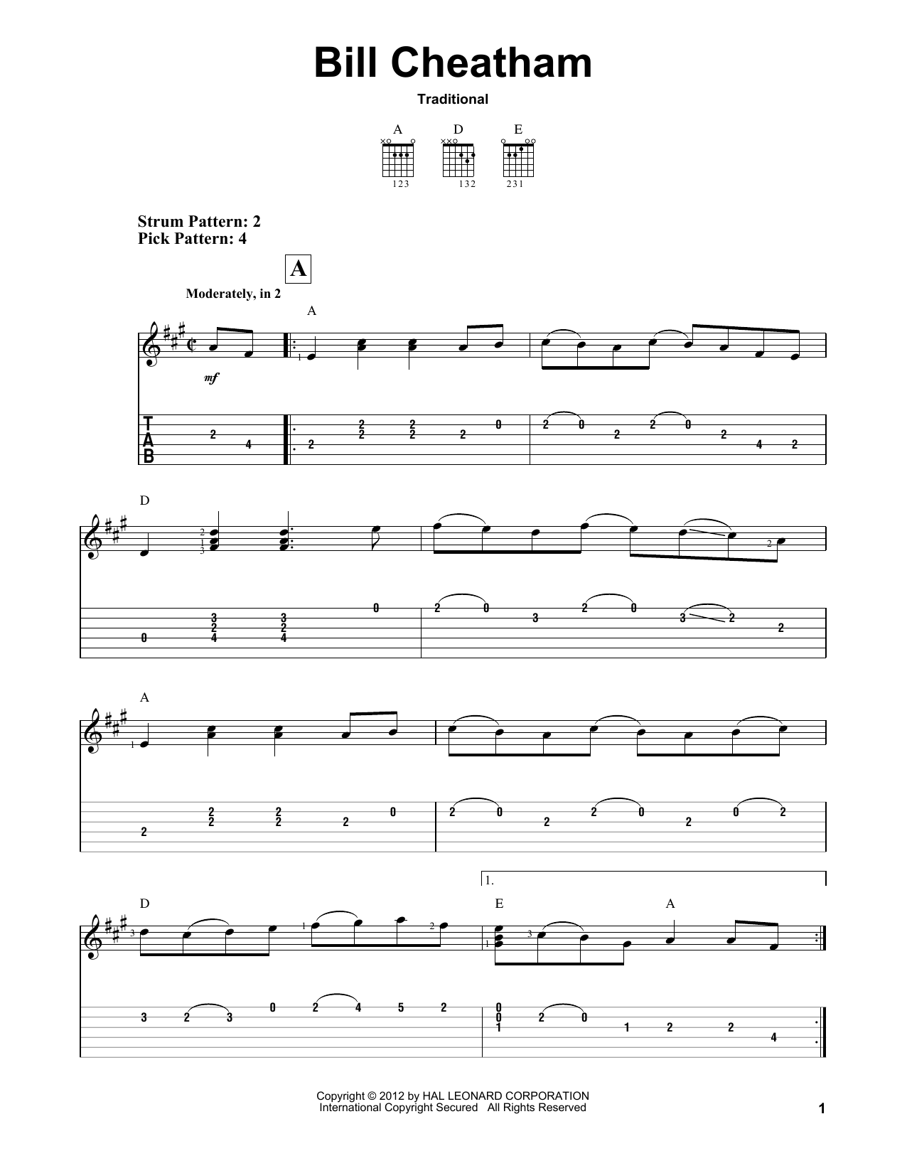 Download Traditional Bill Cheatham Sheet Music and learn how to play Guitar Tab Play-Along PDF digital score in minutes