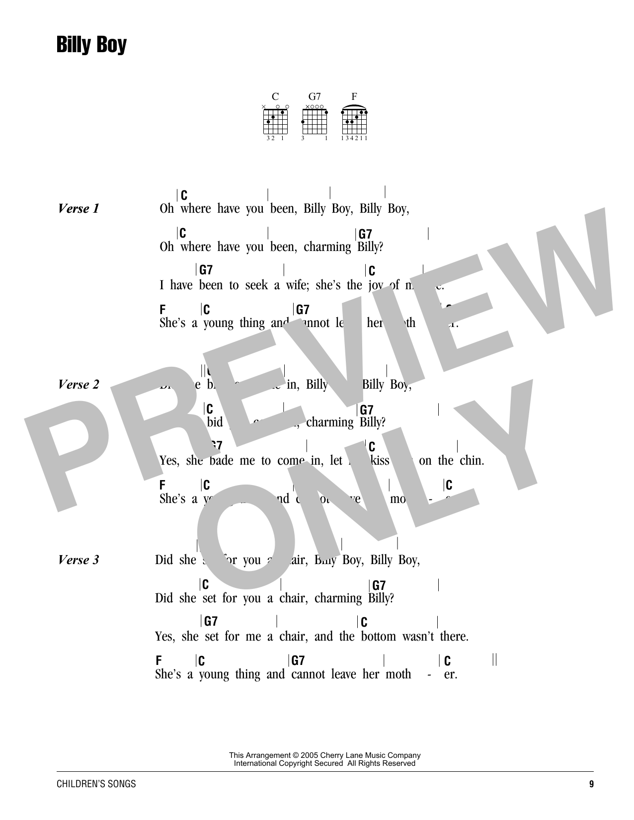 Download Traditional Billy Boy Sheet Music and learn how to play Melody Line, Lyrics & Chords PDF digital score in minutes