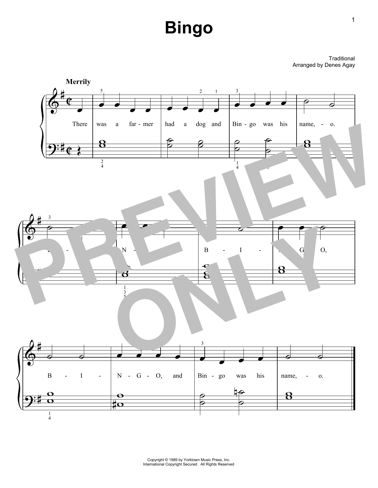 Download Traditional Bingo (arr. Denes Agay) Sheet Music and learn how to play Easy Piano PDF digital score in minutes