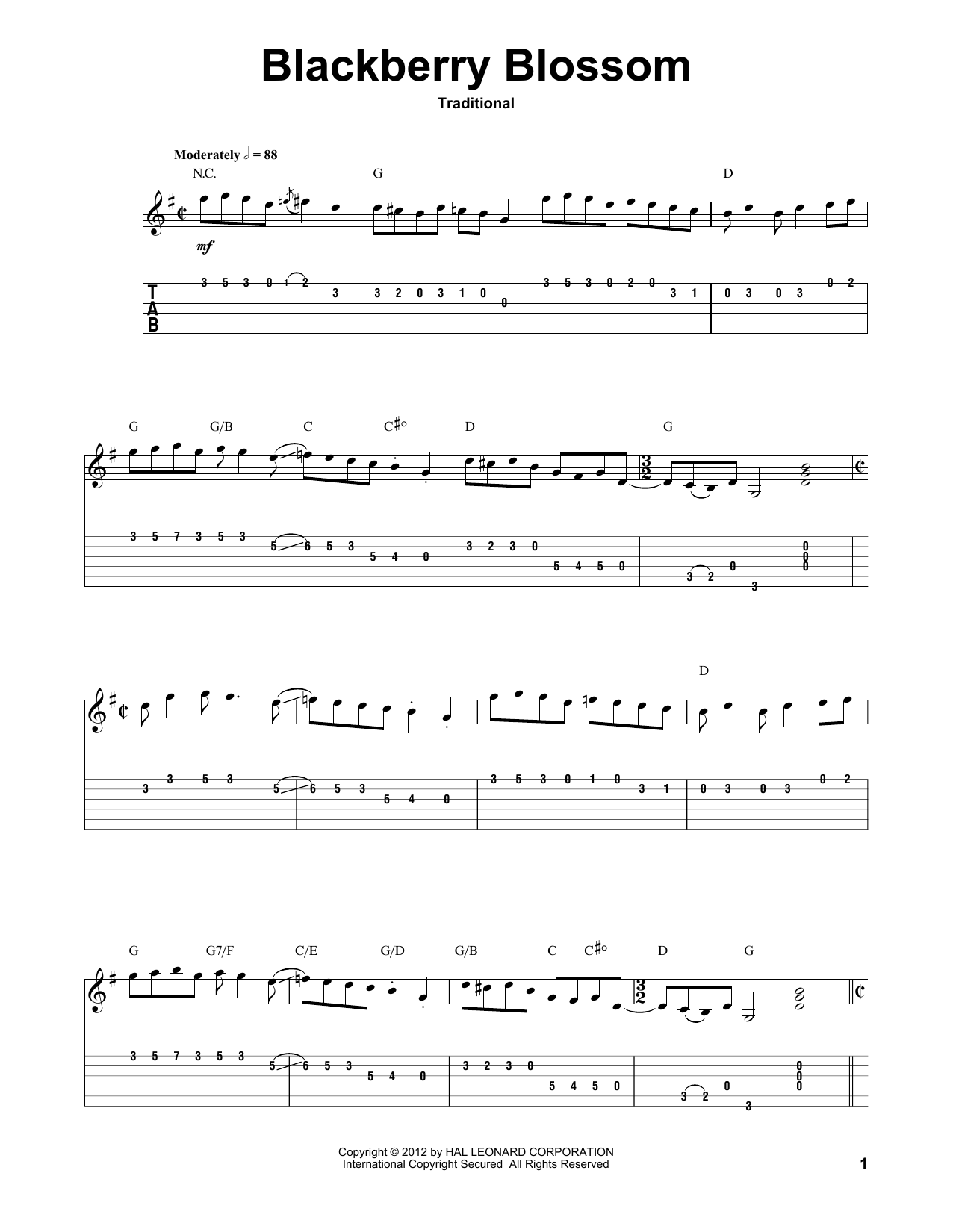 Download Traditional Blackberry Blossom Sheet Music and learn how to play Guitar Tab (Single Guitar) PDF digital score in minutes