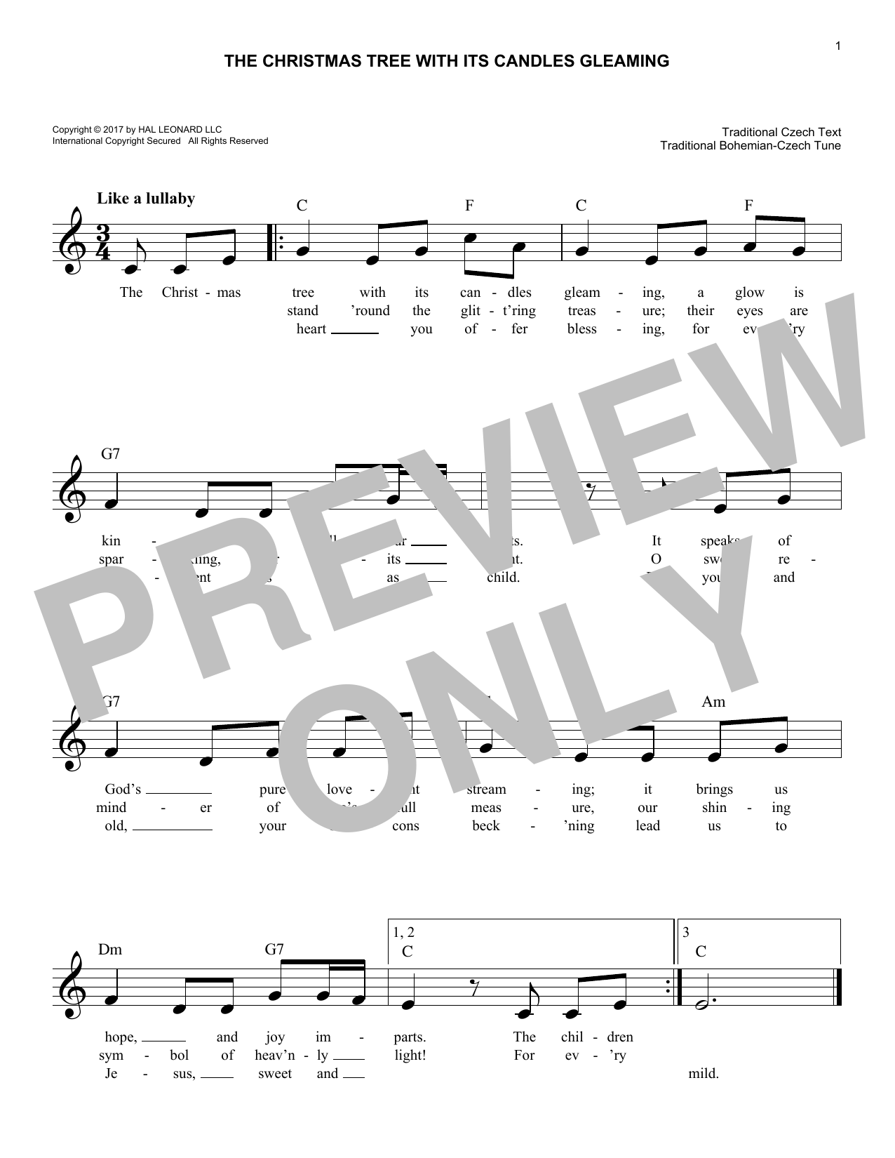 Download Traditional Czech The Christmas Tree With Its Candles Gleaming Sheet Music and learn how to play Melody Line, Lyrics & Chords PDF digital score in minutes