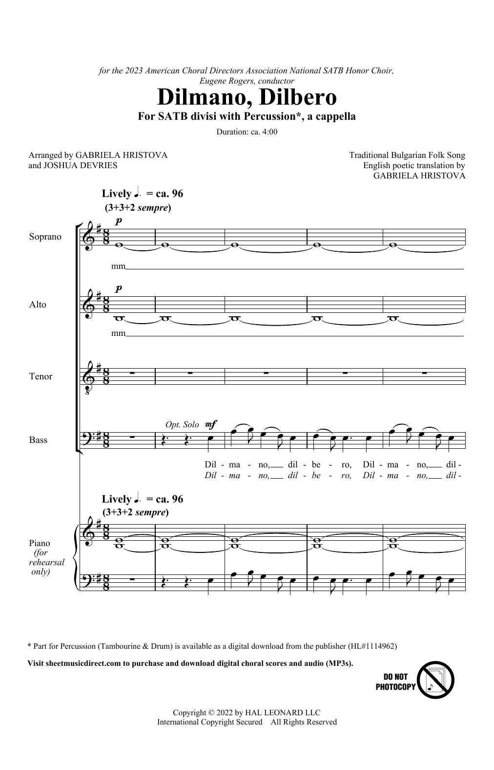 Download Traditional Bulgarian Folk Song Dilmano, Dilbero (arr. Gabriela Hristova & Joshua DeVries) Sheet Music and learn how to play Choir PDF digital score in minutes