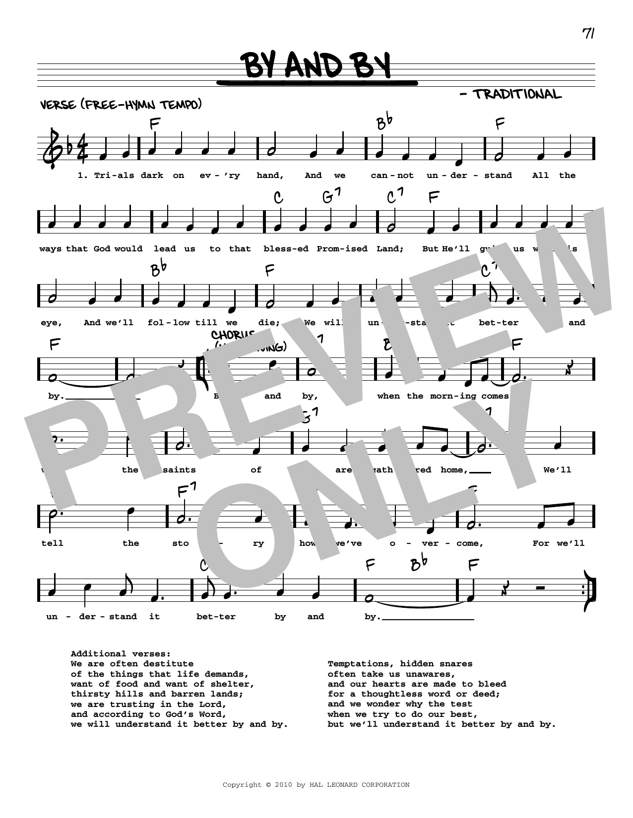 Download Traditional By And By (arr. Robert Rawlins) Sheet Music and learn how to play Real Book – Melody, Lyrics & Chords PDF digital score in minutes