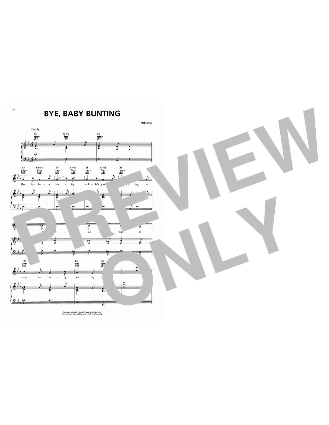 Download Traditional Bye, Baby Bunting Sheet Music and learn how to play Piano, Vocal & Guitar Chords (Right-Hand Melody) PDF digital score in minutes