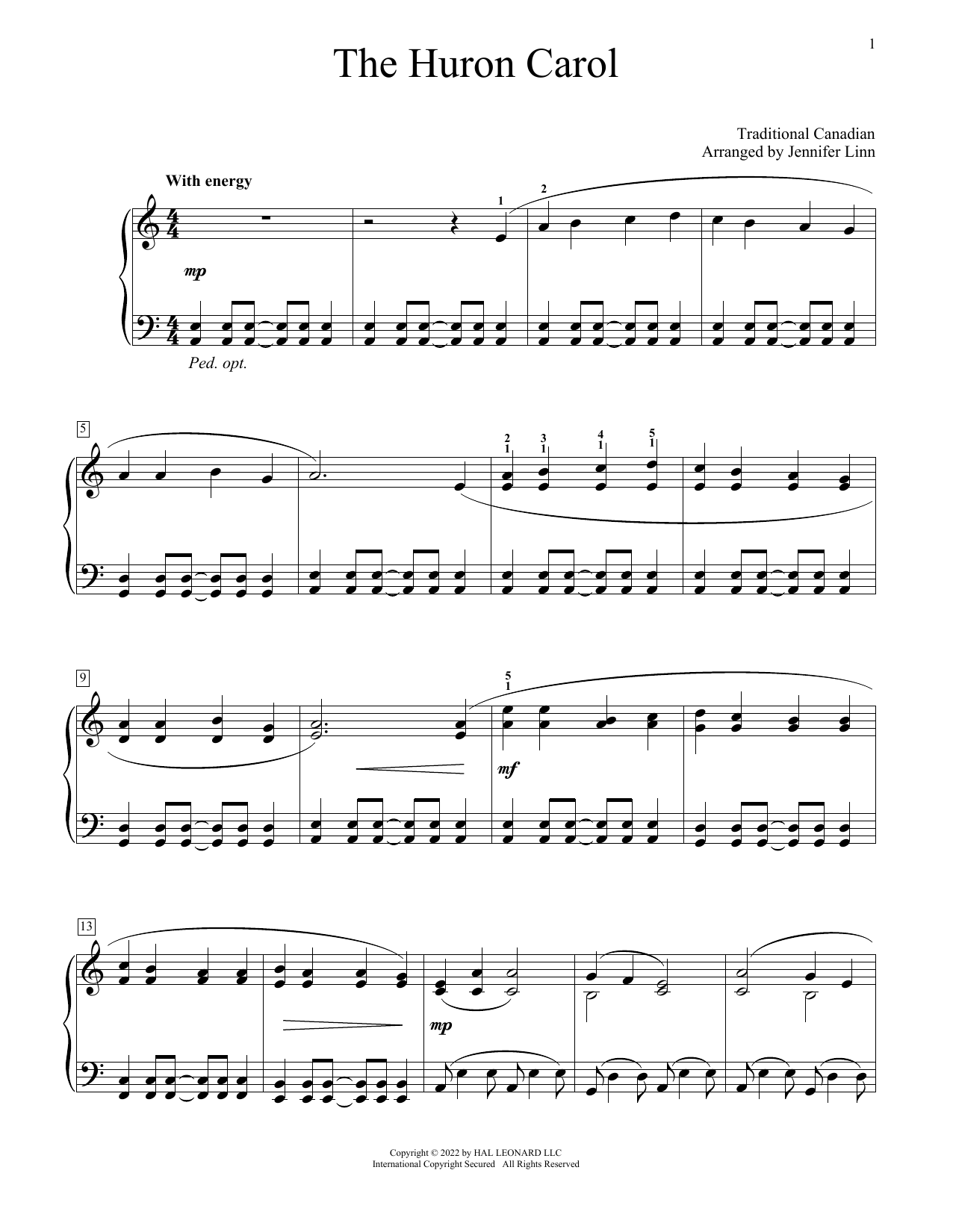 Download Traditional Canadian The Huron Carol (arr. Jennifer Linn) Sheet Music and learn how to play Educational Piano PDF digital score in minutes