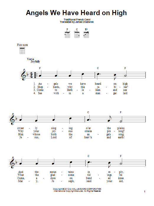 Download Traditional Carol Angels We Have Heard On High Sheet Music and learn how to play Ukulele PDF digital score in minutes