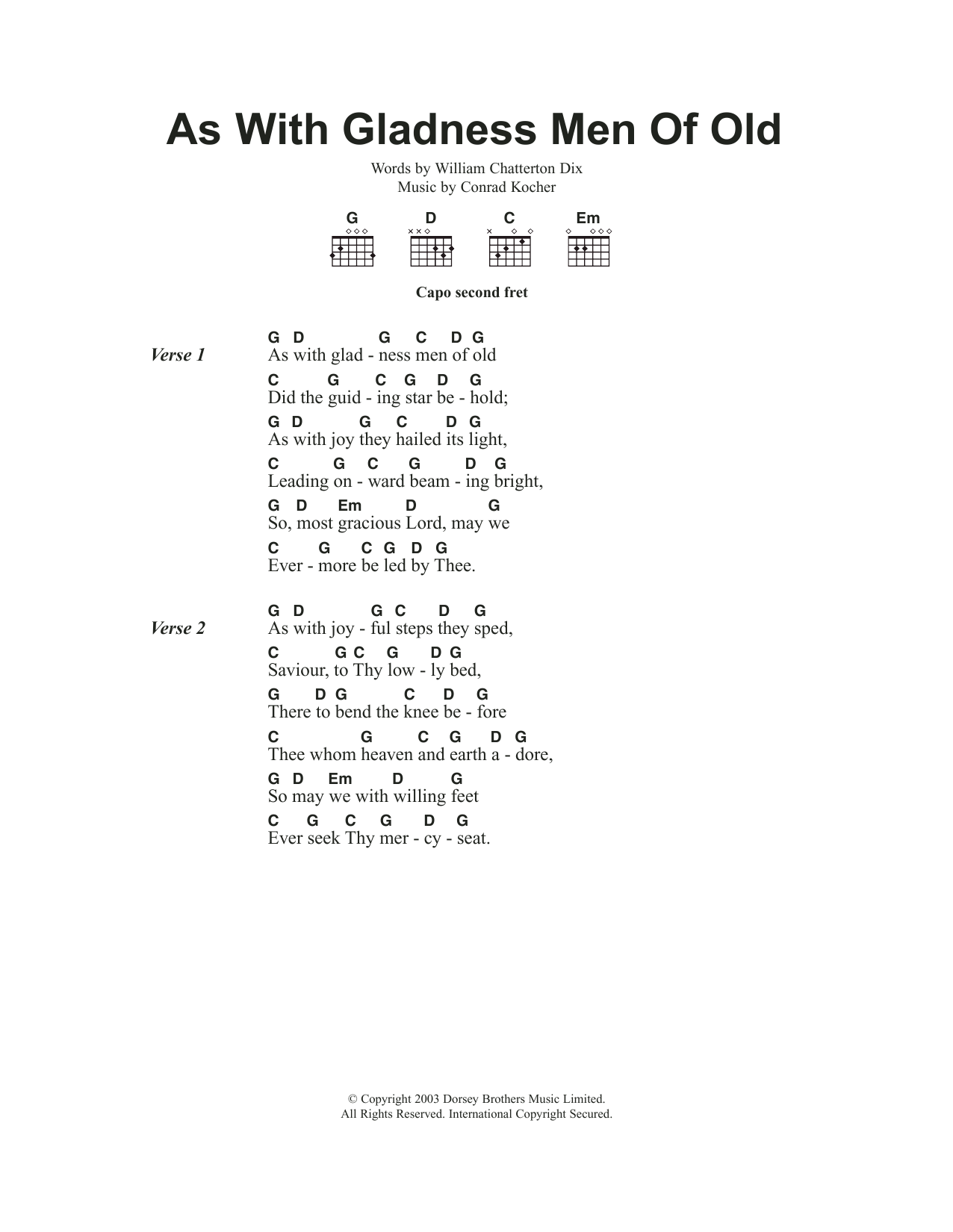 Download Christmas Carol As With Gladness Men Of Old Sheet Music and learn how to play Lyrics & Chords PDF digital score in minutes