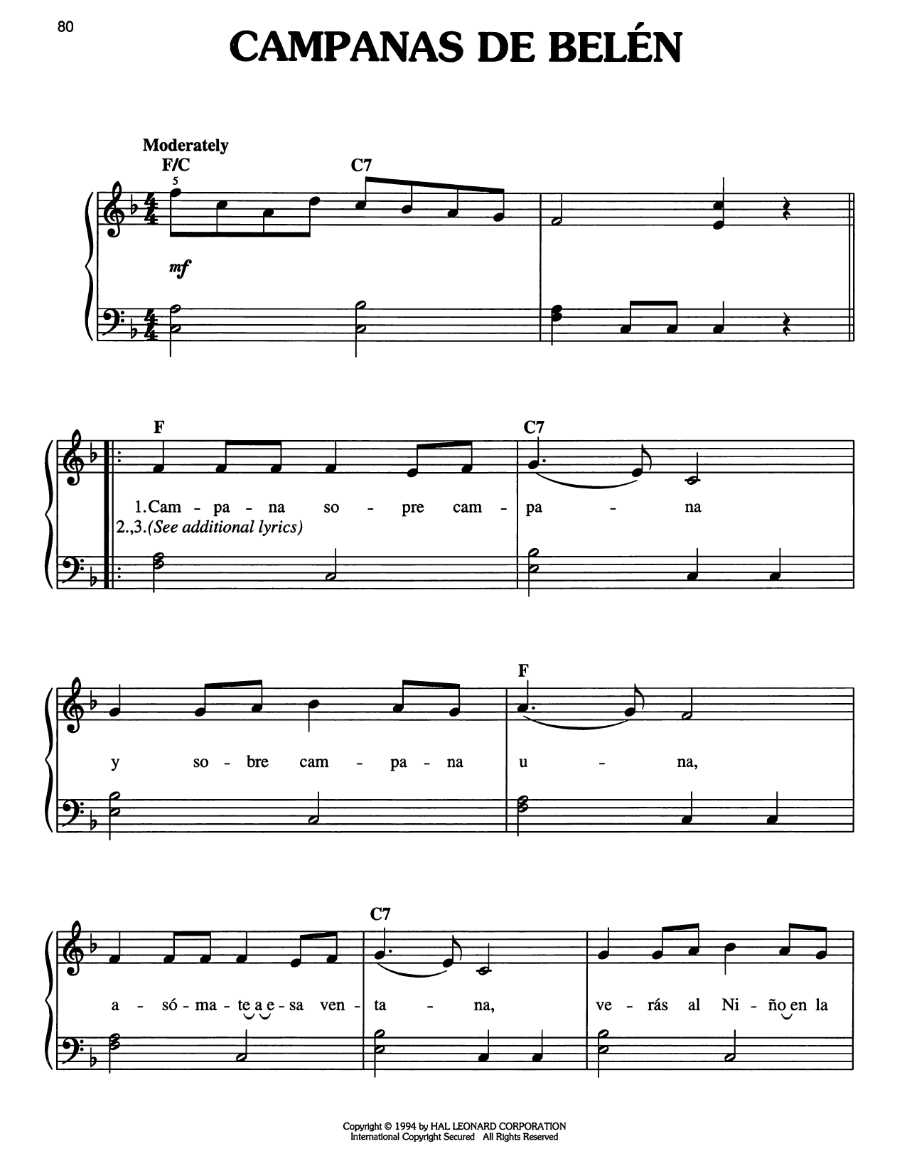 Download Traditional Carol Campanas De Belen Sheet Music and learn how to play Easy Piano PDF digital score in minutes