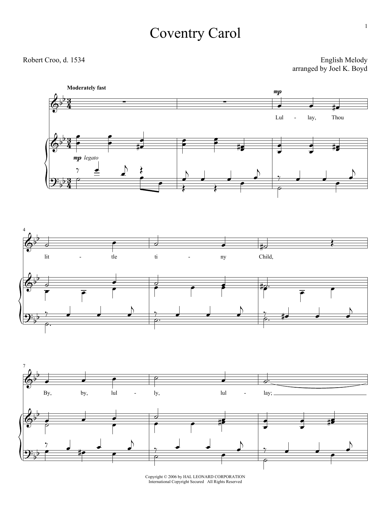 Download Traditional Carol Coventry Carol Sheet Music and learn how to play Piano & Vocal PDF digital score in minutes