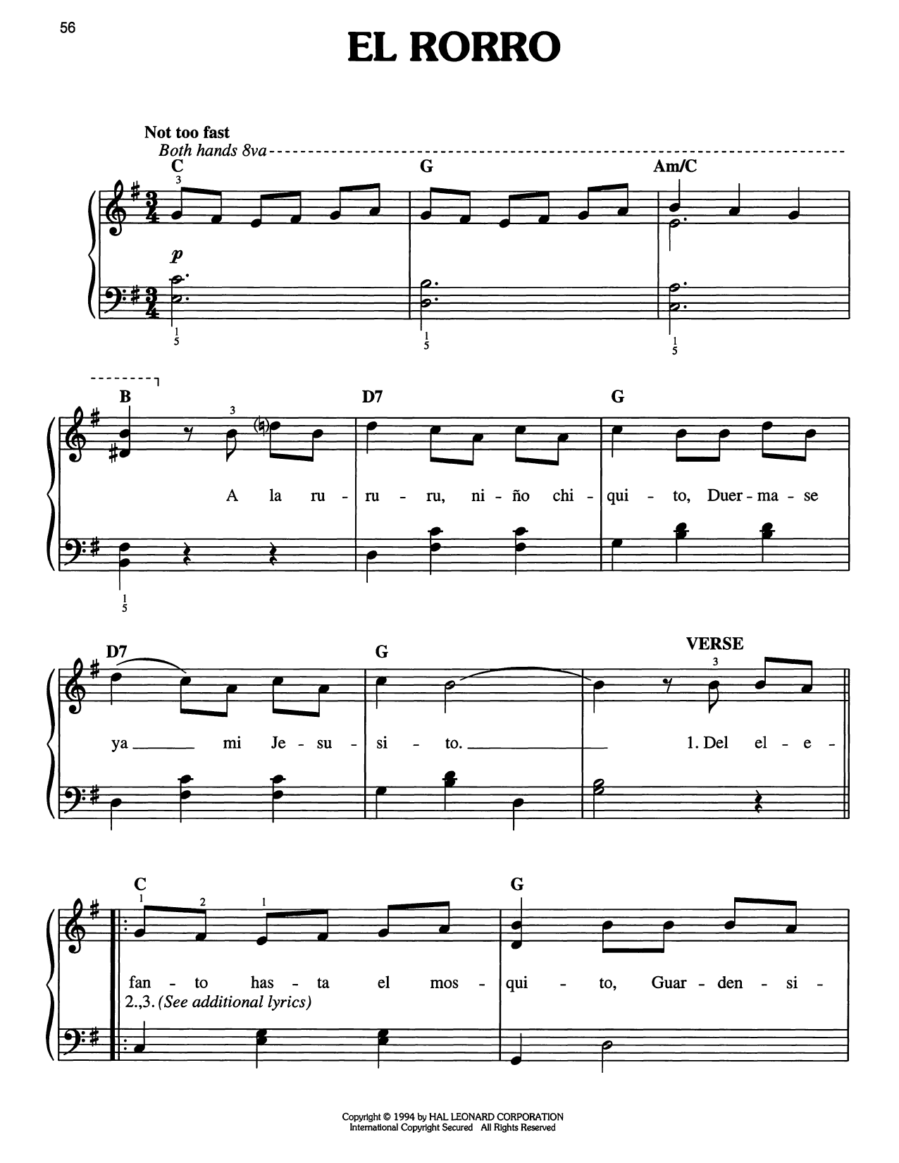 Download Traditional Carol El Rorro Sheet Music and learn how to play Easy Piano PDF digital score in minutes