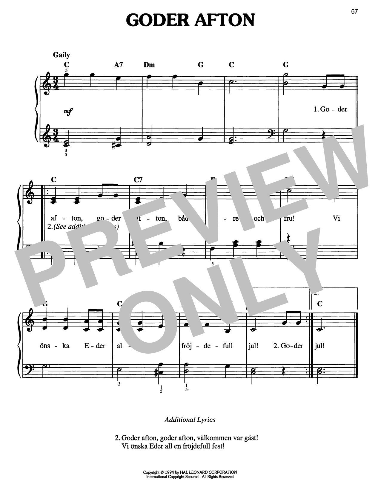 Download Traditional Carol Goder Afton Sheet Music and learn how to play Easy Piano PDF digital score in minutes