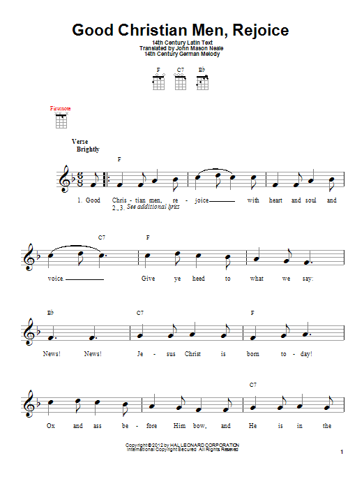 Download Traditional Carol Good Christian Men, Rejoice Sheet Music and learn how to play Ukulele PDF digital score in minutes