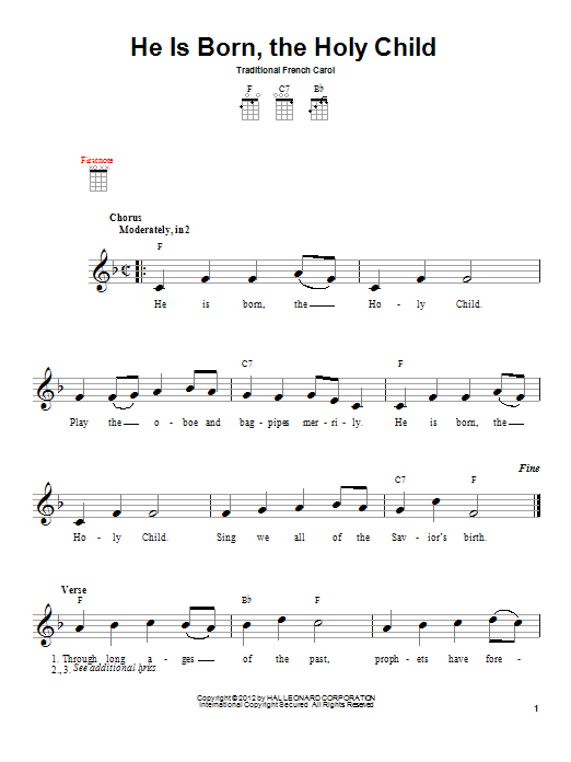 Download Traditional Carol He Is Born Sheet Music and learn how to play Ukulele PDF digital score in minutes