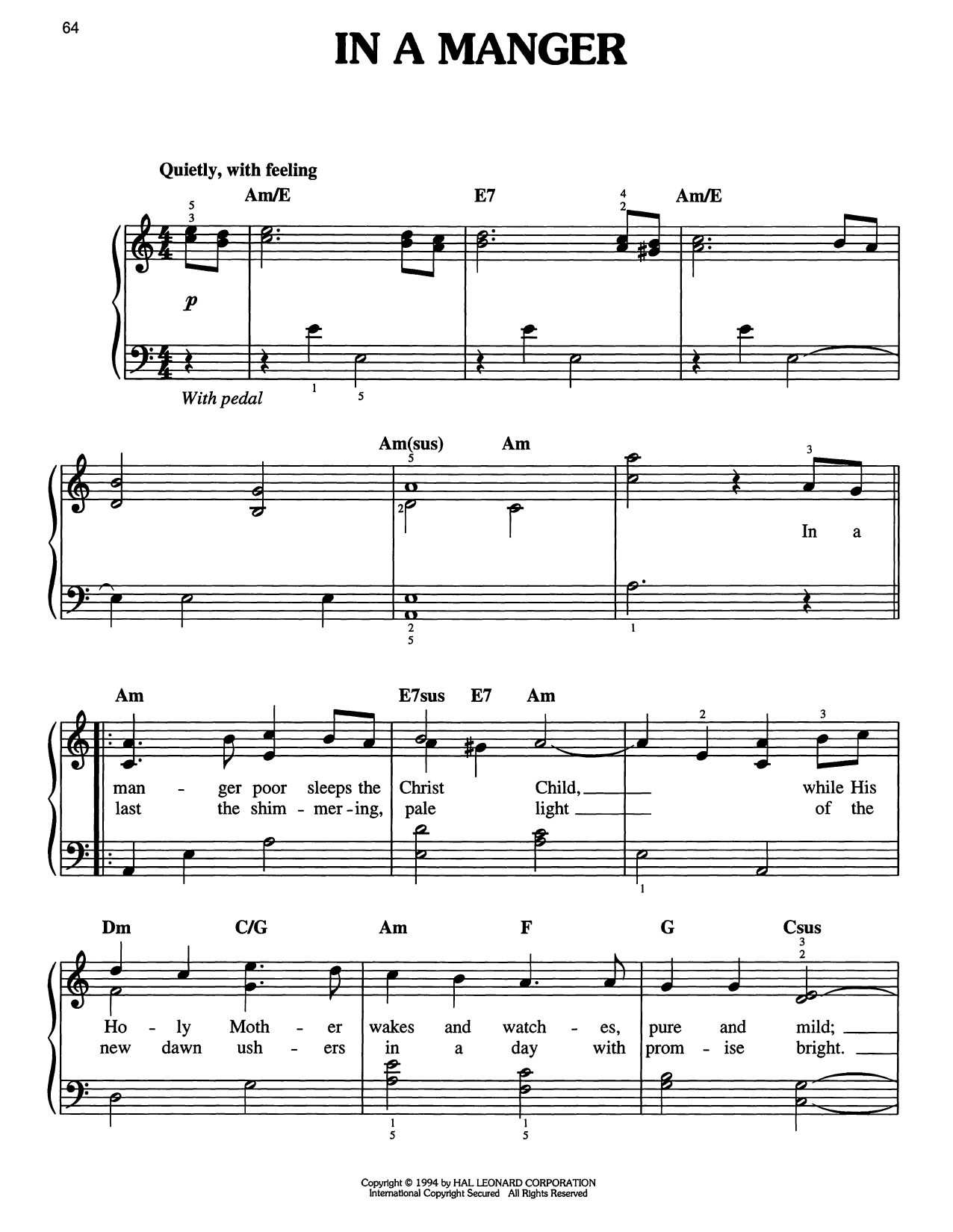 Download Traditional Carol In A Manger Sheet Music and learn how to play Easy Piano PDF digital score in minutes