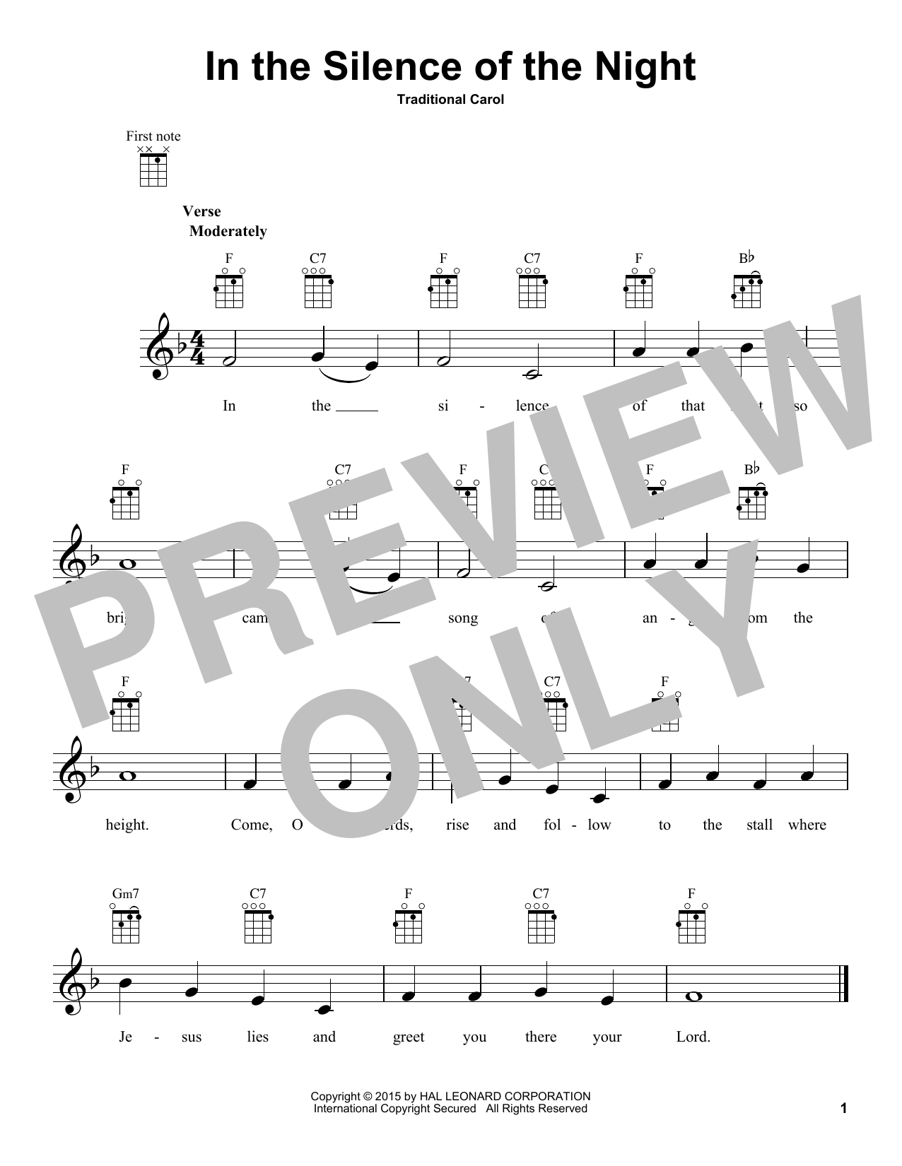 Download Traditional Carol In The Silence Of The Night Sheet Music and learn how to play Ukulele PDF digital score in minutes