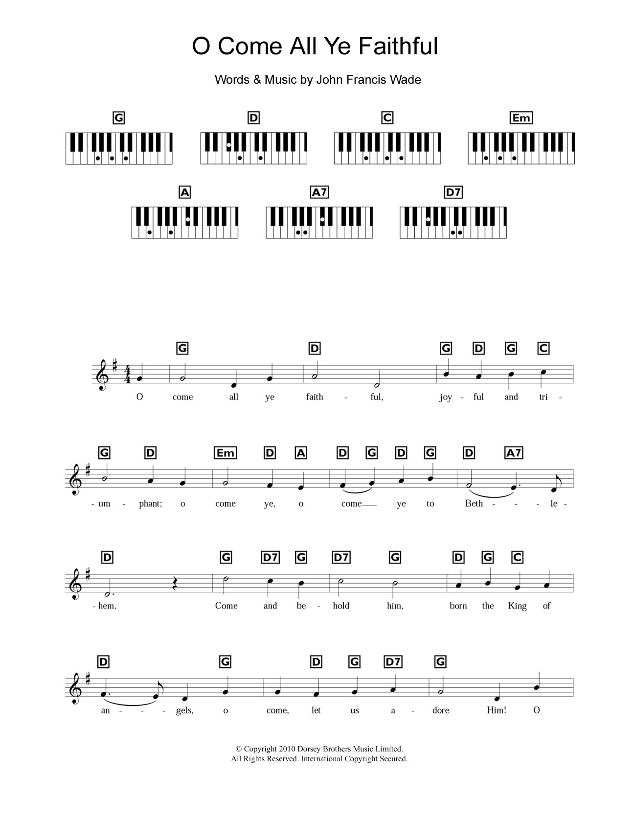 Download Traditional Carol O Come All Ye Faithful Sheet Music and learn how to play Piano Chords/Lyrics PDF digital score in minutes