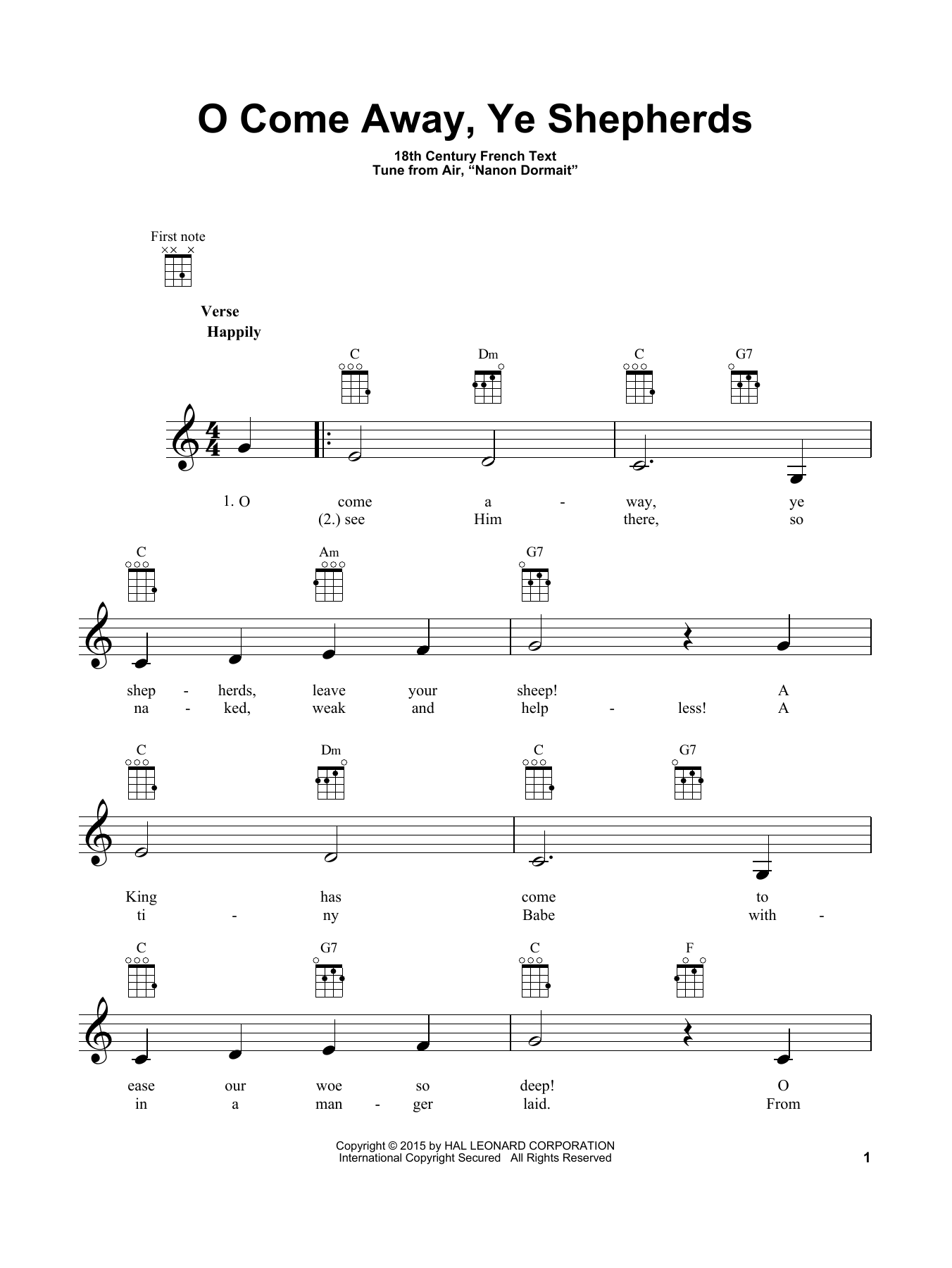 Download Traditional Carol O Come Away, Ye Shepherds Sheet Music and learn how to play Ukulele PDF digital score in minutes