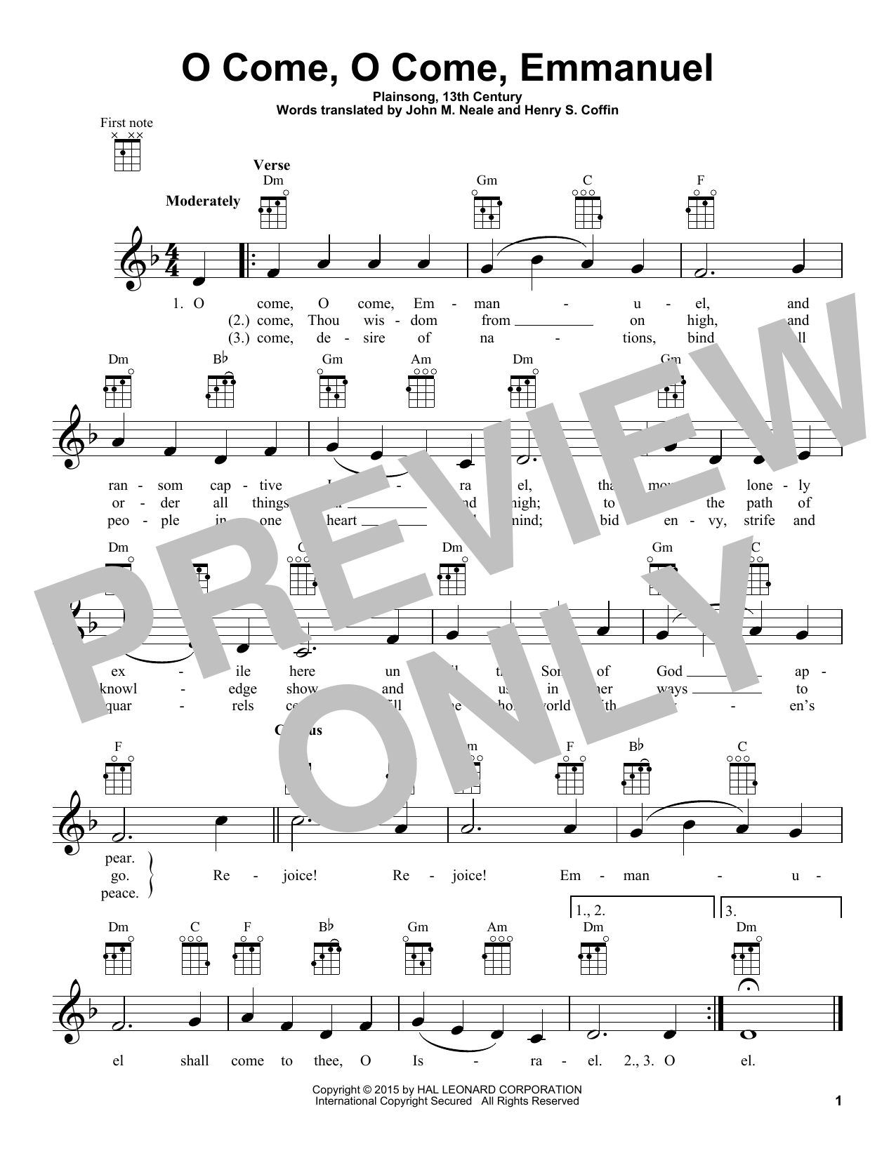 Download Traditional Carol O Come, O Come Immanuel Sheet Music and learn how to play Ukulele PDF digital score in minutes