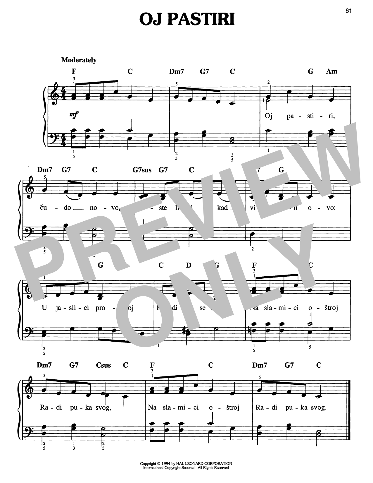 Download Traditional Carol Oj Pastiri Sheet Music and learn how to play Easy Piano PDF digital score in minutes