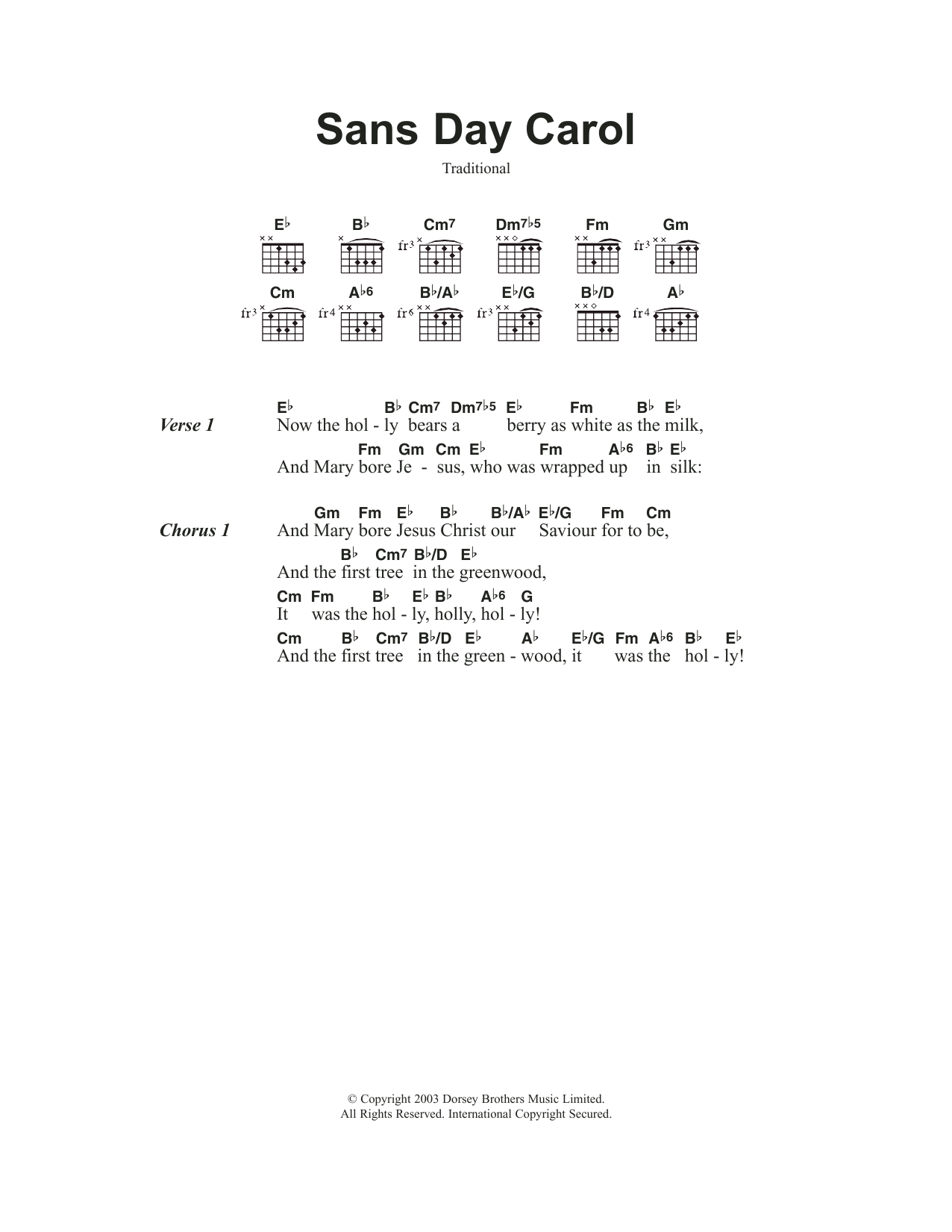 Download Traditional Carol Sans Day Carol Sheet Music and learn how to play Guitar Chords/Lyrics PDF digital score in minutes