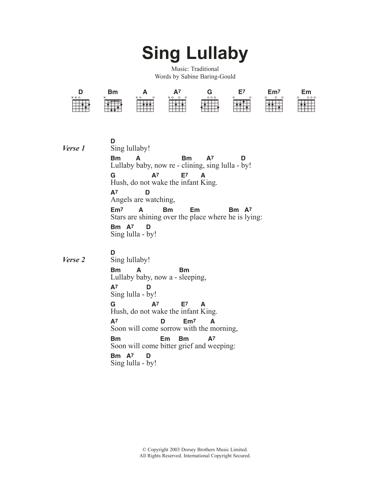 Download Traditional Carol Sing Lullaby Sheet Music and learn how to play Guitar Chords/Lyrics PDF digital score in minutes