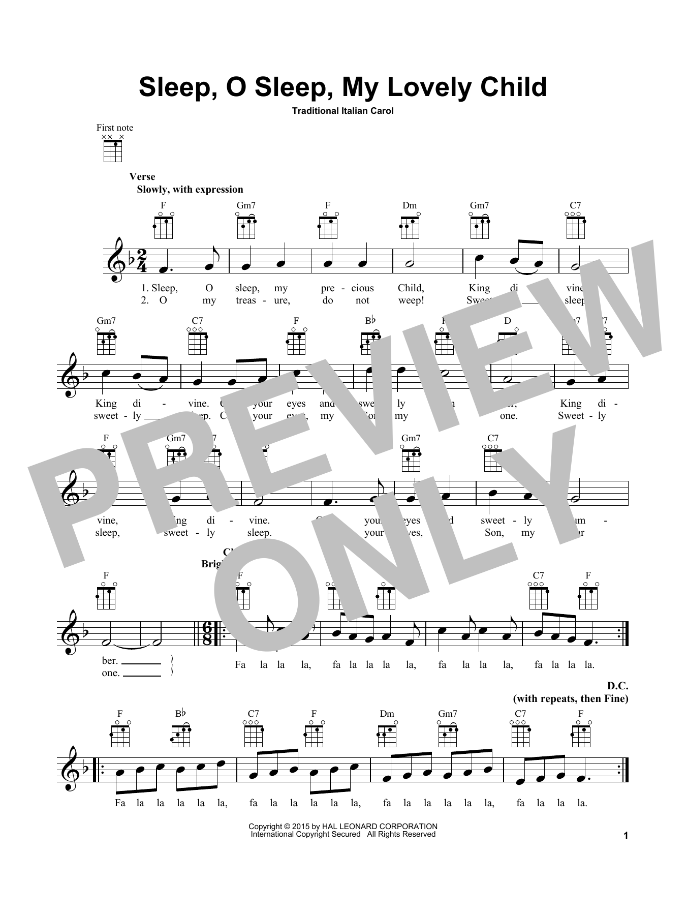 Download Traditional Italian Carol Sleep, O Sleep, My Lovely Child Sheet Music and learn how to play Ukulele PDF digital score in minutes