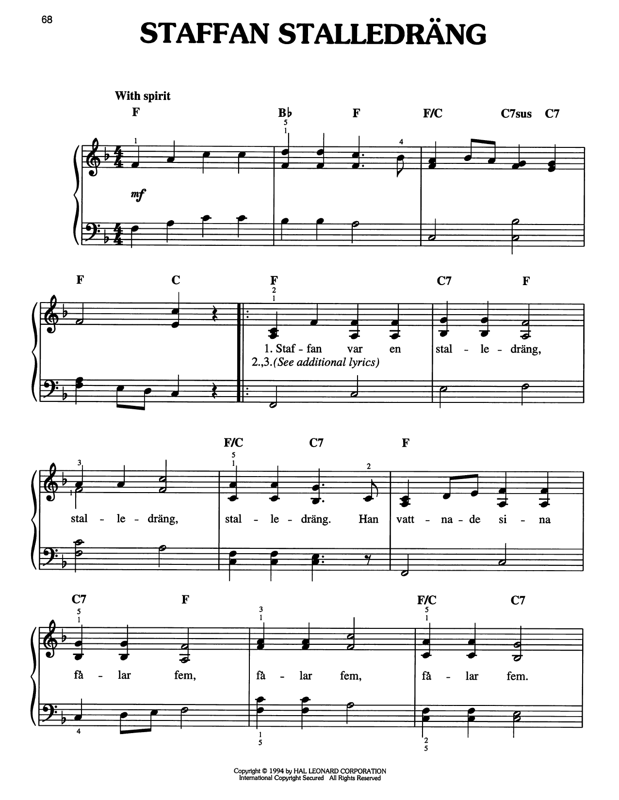 Download Traditional Carol Staffan Stalledrang Sheet Music and learn how to play Easy Piano PDF digital score in minutes
