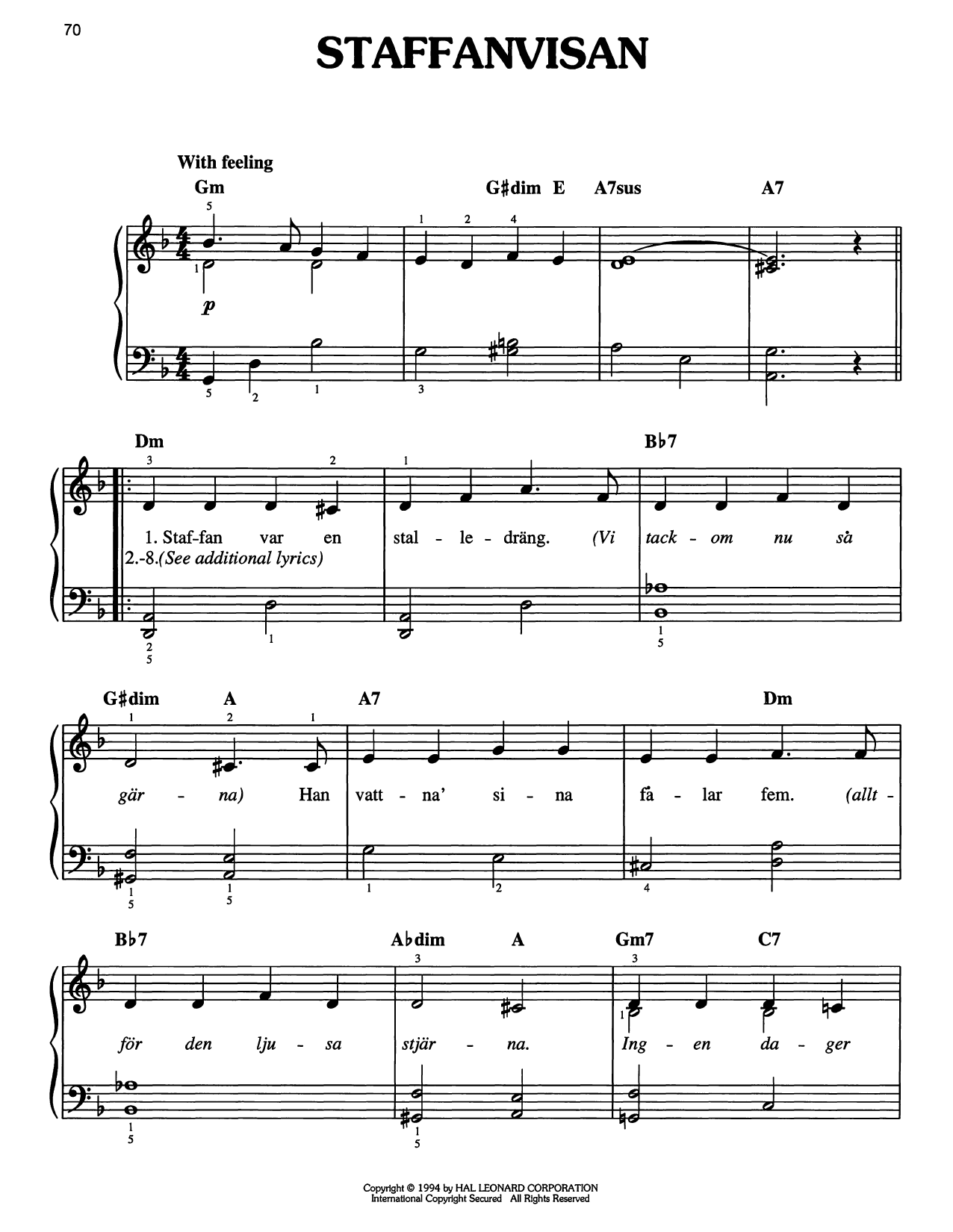 Download Traditional Carol Staffanvisan Sheet Music and learn how to play Easy Piano PDF digital score in minutes