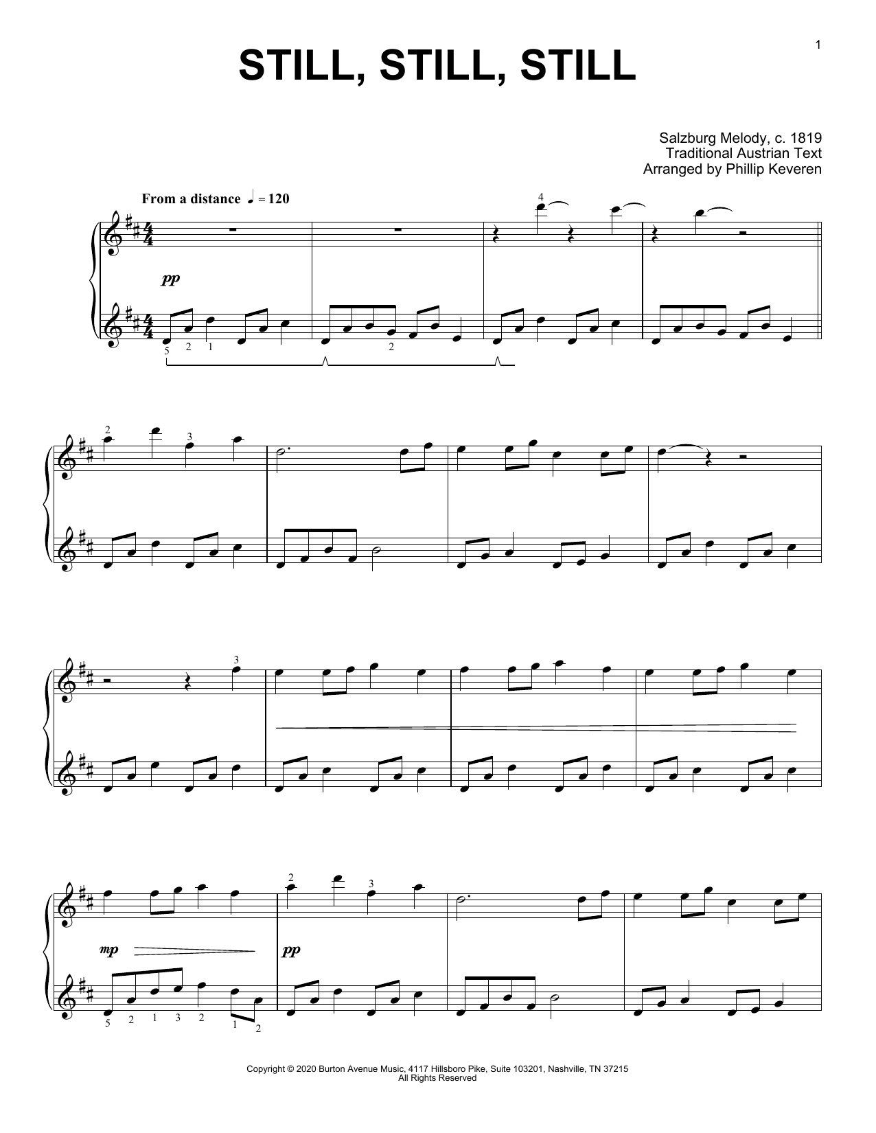 Download Traditional Carol Still, Still, Still (arr. Phillip Keveren) Sheet Music and learn how to play Piano Solo PDF digital score in minutes