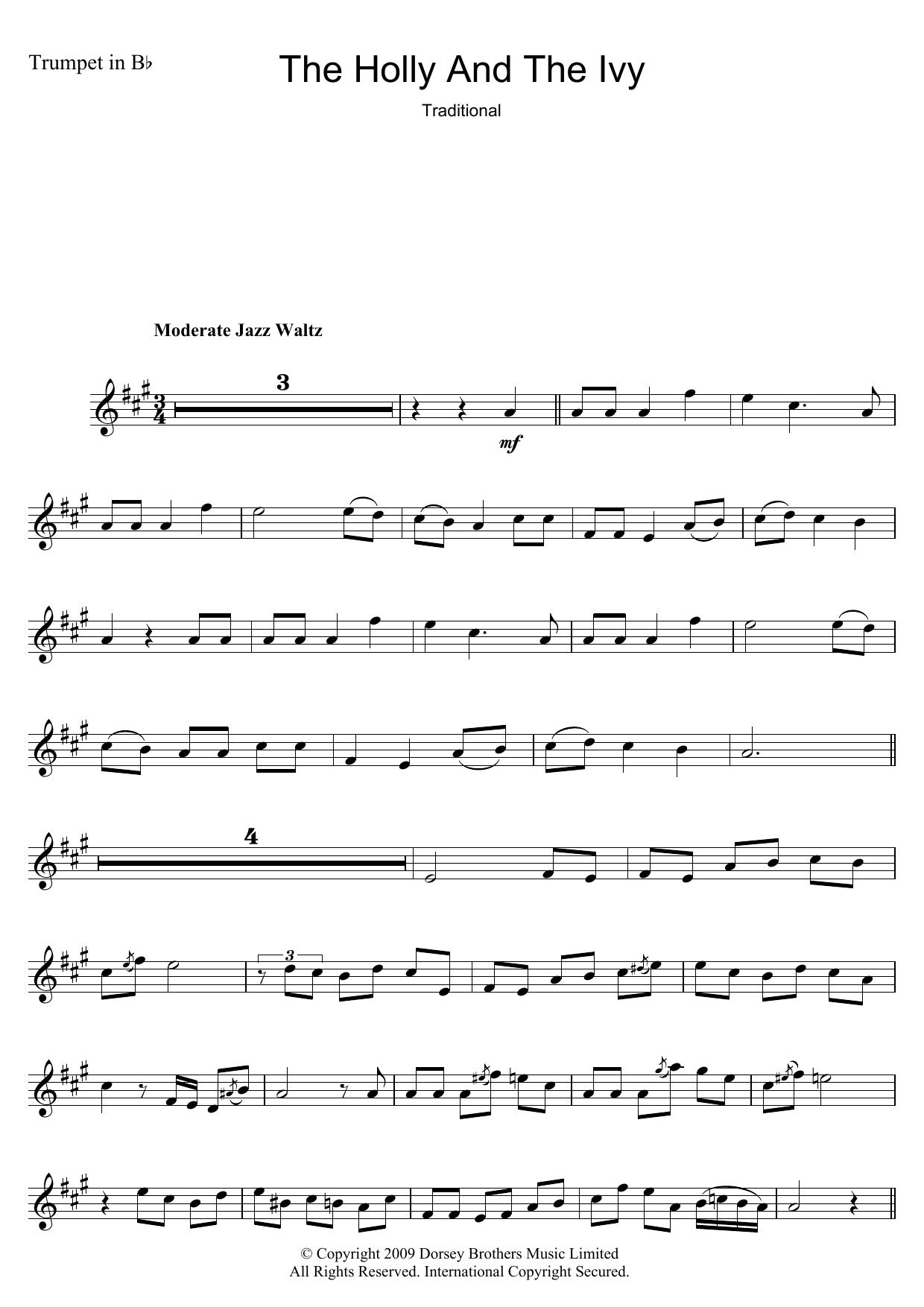 Download Christmas Carol The Holly And The Ivy Sheet Music and learn how to play Trumpet PDF digital score in minutes