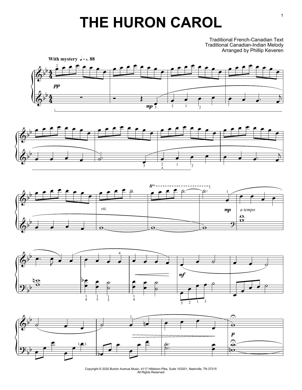 Download Traditional Carol The Huron Carol (arr. Phillip Keveren) Sheet Music and learn how to play Piano Solo PDF digital score in minutes