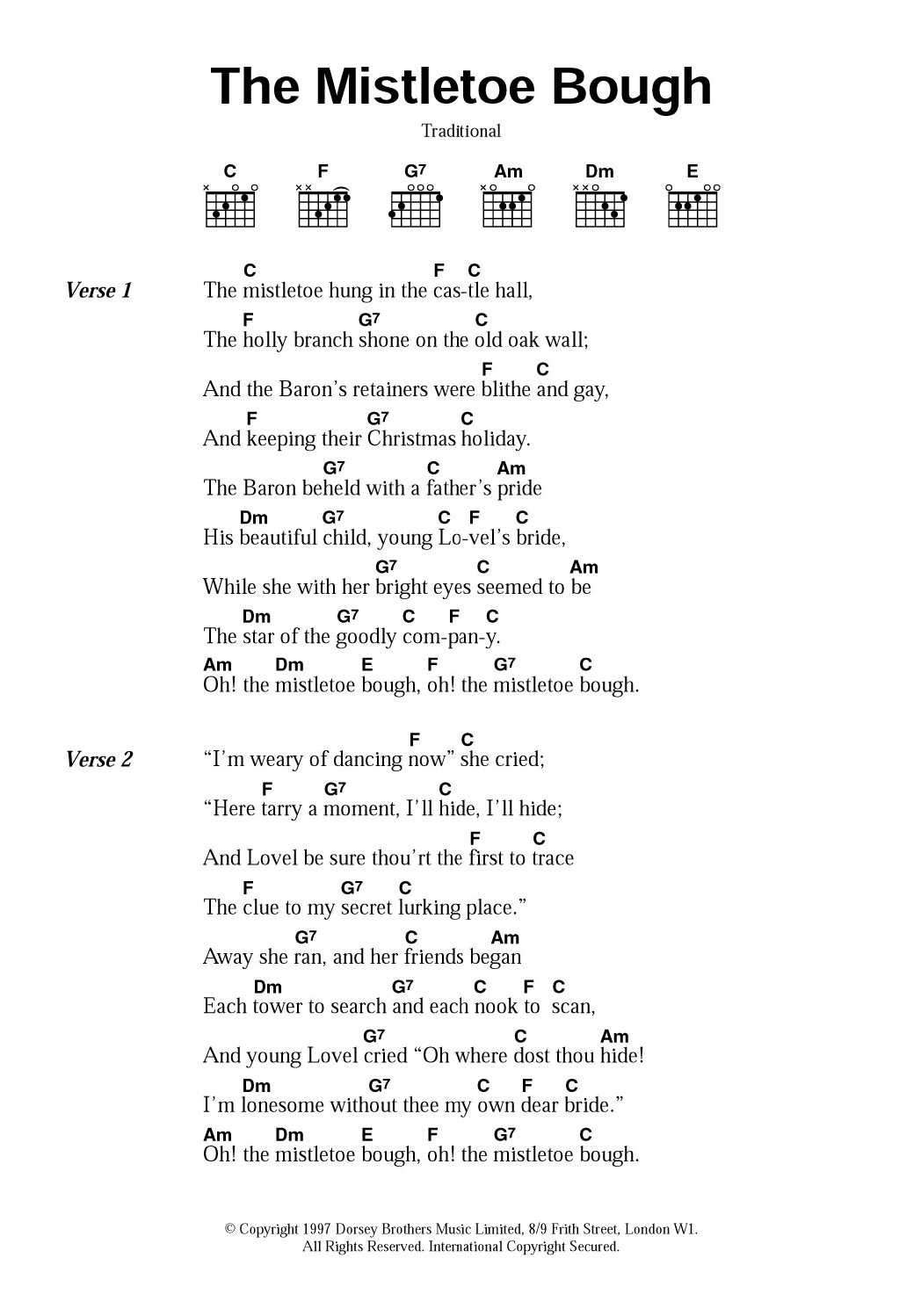 Download Traditional Carol The Mistletoe Bough Sheet Music and learn how to play Guitar Chords/Lyrics PDF digital score in minutes