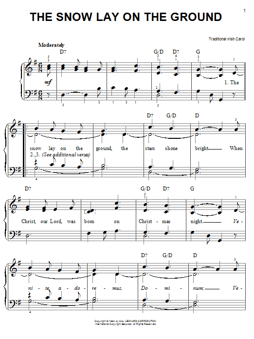 Download Traditional Carol The Snow Lay On The Ground Sheet Music and learn how to play Easy Piano PDF digital score in minutes