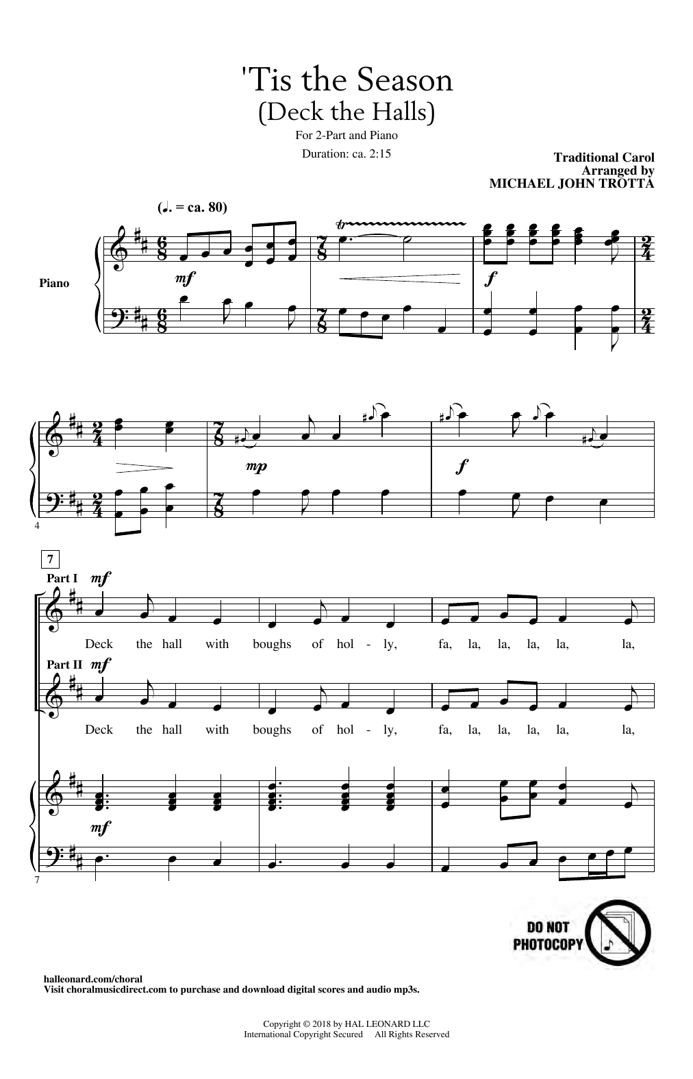 Download Traditional Carol 'Tis The Season (Deck The Halls) (arr. Michael John Trotta) Sheet Music and learn how to play 2-Part Choir PDF digital score in minutes