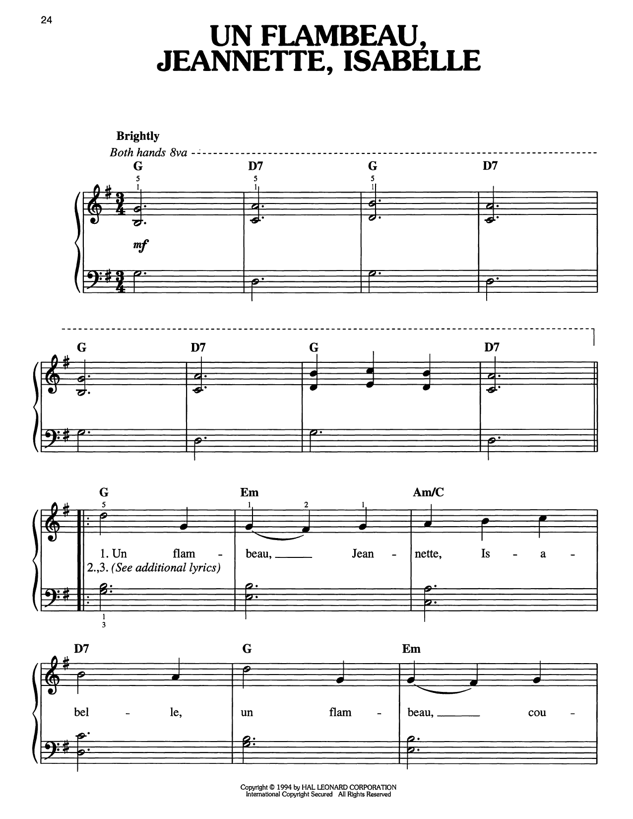 Download Traditional Carol Un Flambeau, Jeanette, Isabelle Sheet Music and learn how to play Easy Piano PDF digital score in minutes
