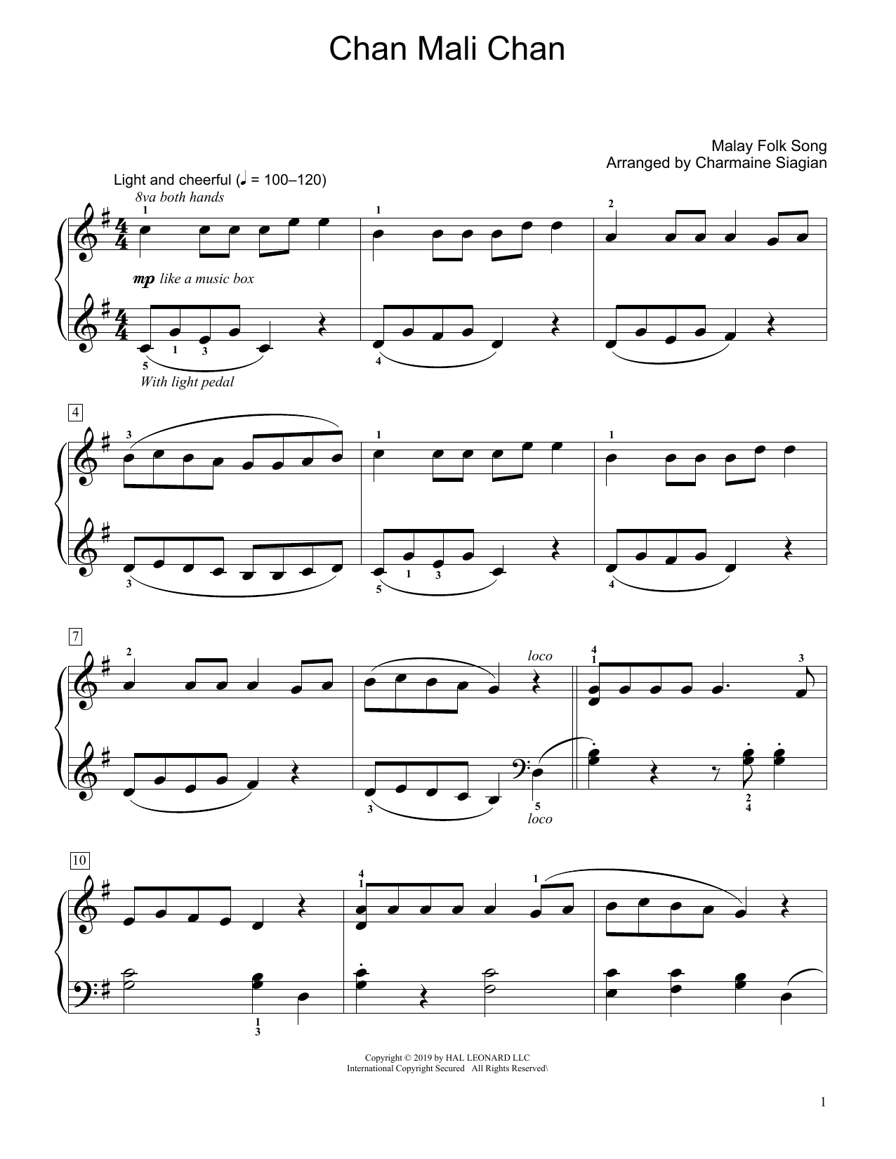 Download Traditional Chan Mali Chan (arr. Charmaine Siagian) Sheet Music and learn how to play Educational Piano PDF digital score in minutes