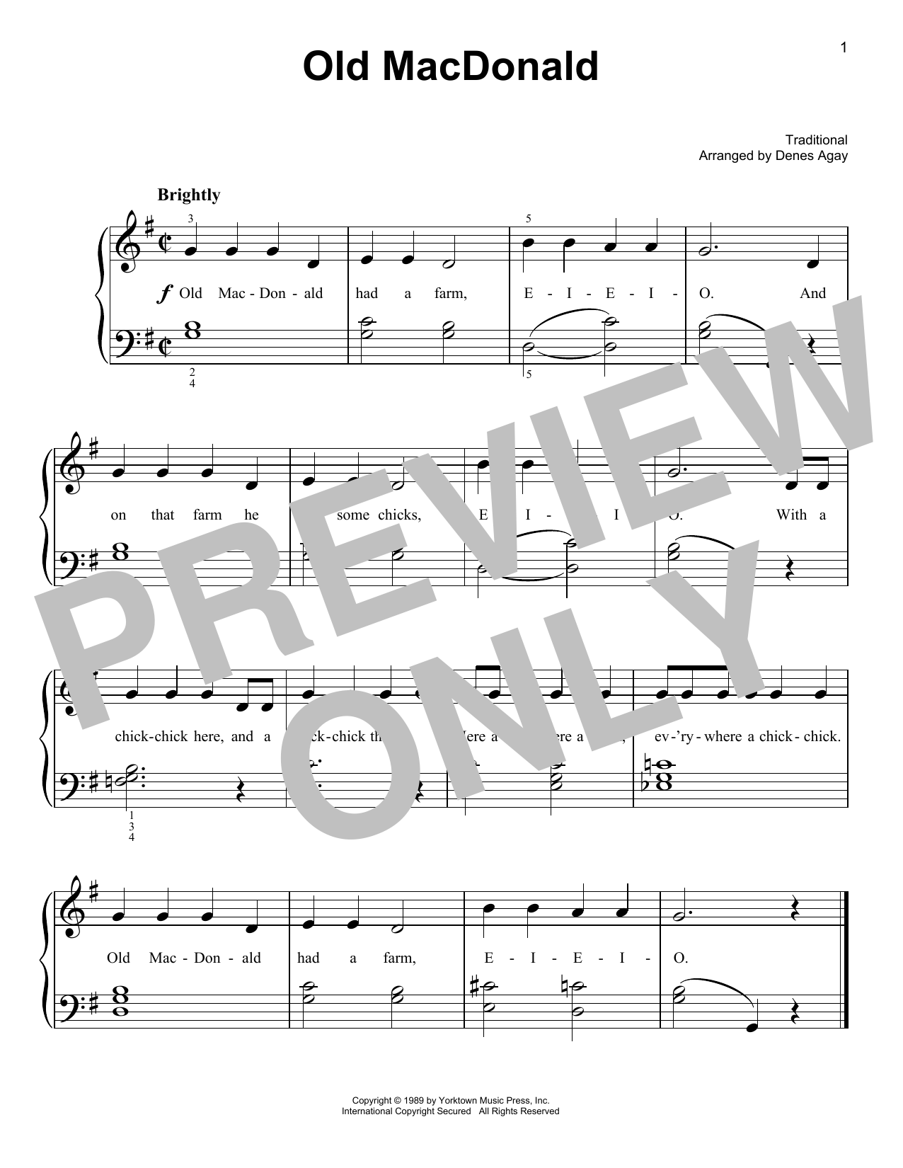 Download Traditional Children's Song Old MacDonald (arr. Denes Agay) Sheet Music and learn how to play Easy Piano PDF digital score in minutes