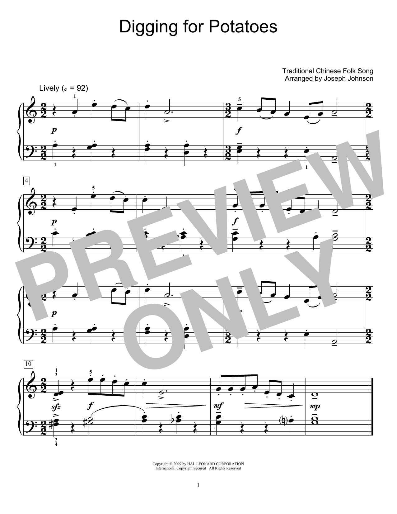 Download Traditional Chinese Folk Song Digging For Potatoes (arr. Joseph Johnson) Sheet Music and learn how to play Educational Piano PDF digital score in minutes